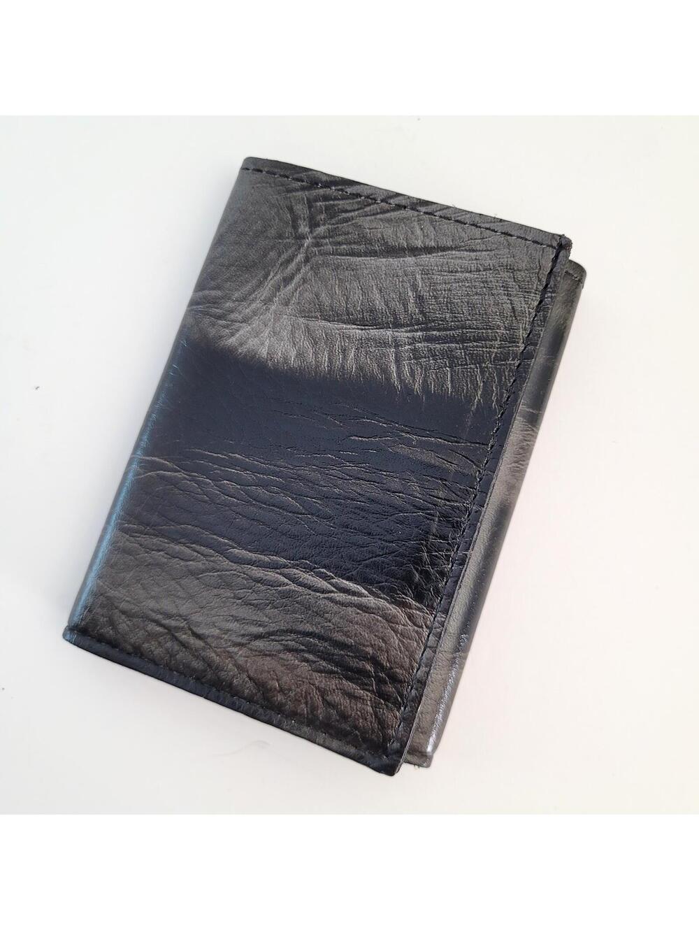 Genuine Leather Tri-Fold Wallet Black & Gray Marbled Finish - New [c